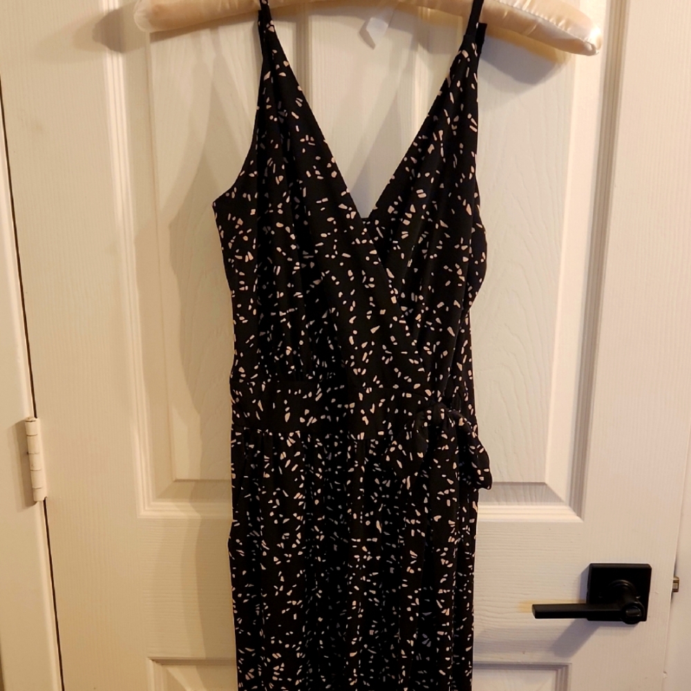 Kaileigh Black and Tan Tie Waist Jumpsuit.